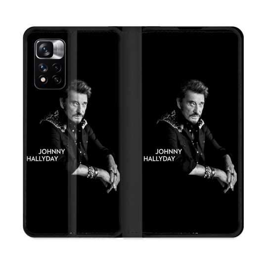 Housse cuir portefeuille Pour Xiaomi Redmi Note 11 Pro / 11 Pro 5G Musique Johnny Hallyday Noir