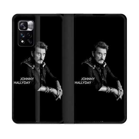Housse cuir portefeuille Pour Xiaomi Redmi Note 11 Pro / 11 Pro 5G Musique Johnny Hallyday Noir