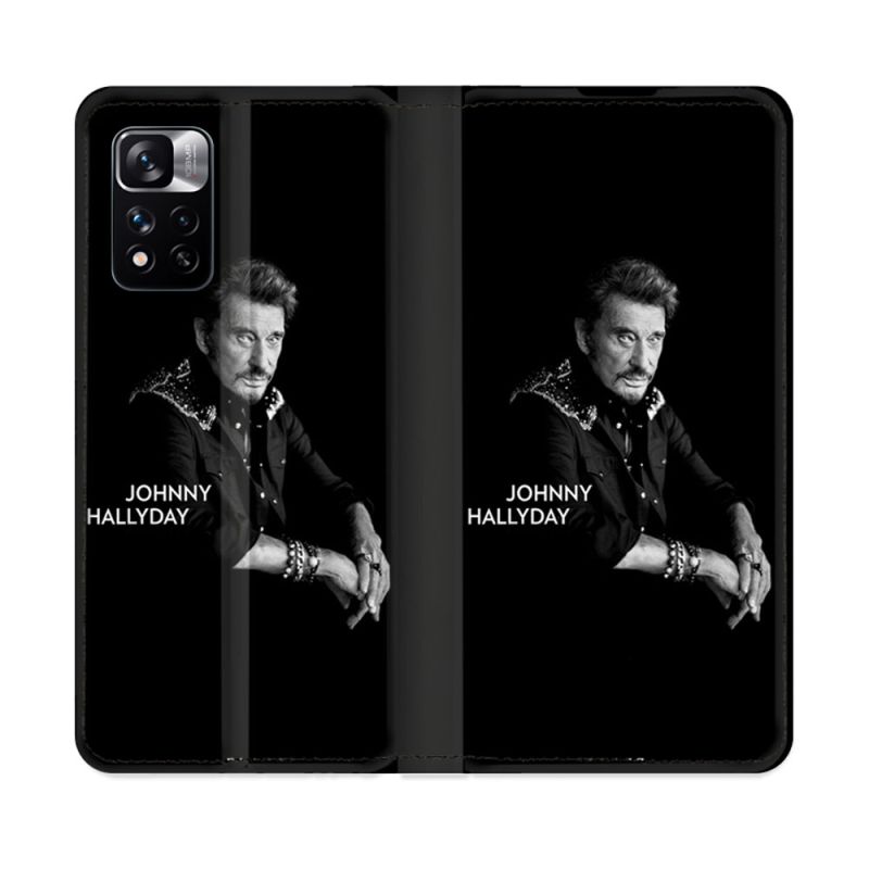 Housse cuir portefeuille Pour Xiaomi Redmi Note 11 Pro / 11 Pro 5G Musique Johnny Hallyday Noir