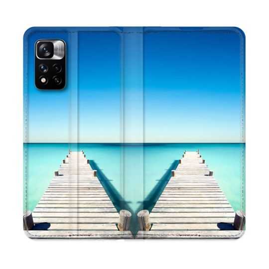 Housse cuir portefeuille Pour Xiaomi Redmi Note 11 Pro / 11 Pro 5G Nature Pont Mer