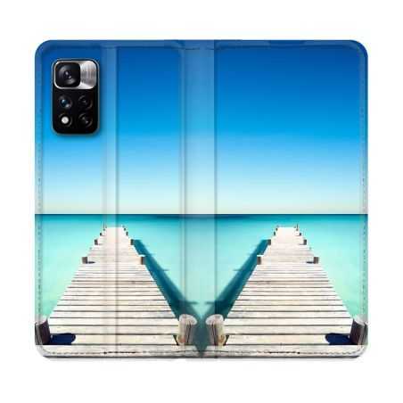 Housse cuir portefeuille Pour Xiaomi Redmi Note 11 Pro / 11 Pro 5G Nature Pont Mer