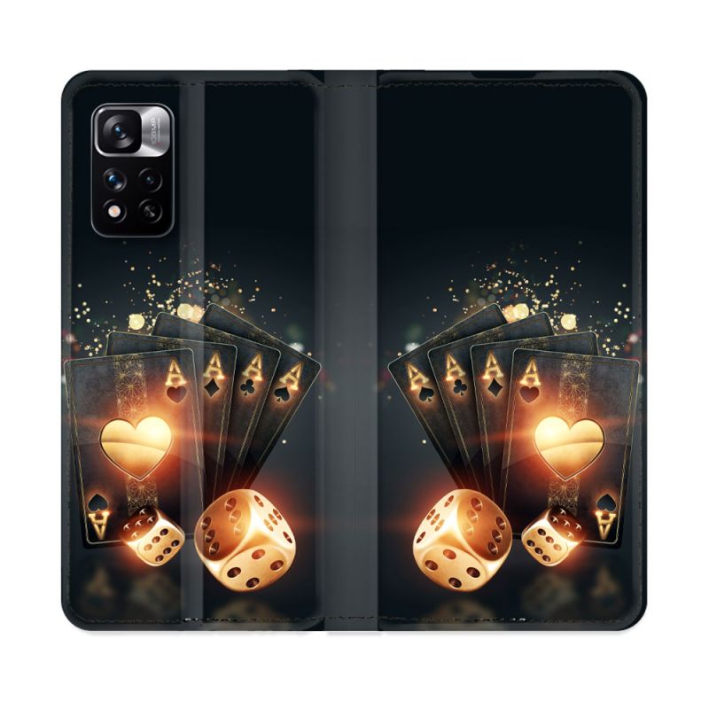 Housse cuir portefeuille Pour Xiaomi Redmi Note 11 Pro / 11 Pro 5G Poker Des
