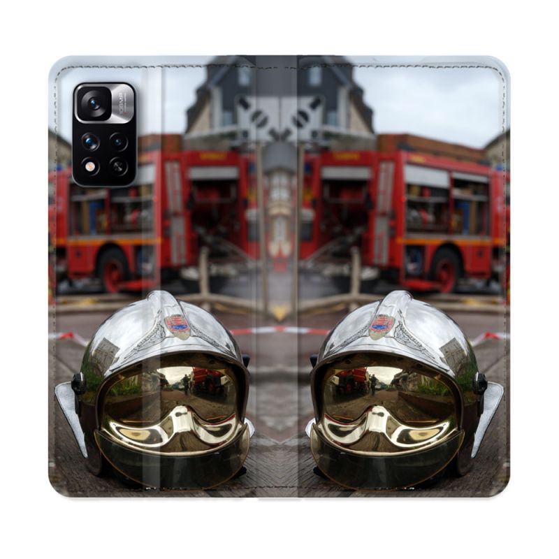 Housse cuir portefeuille Pour Xiaomi Redmi Note 11 Pro / 11 Pro 5G Pompier Casque Camion
