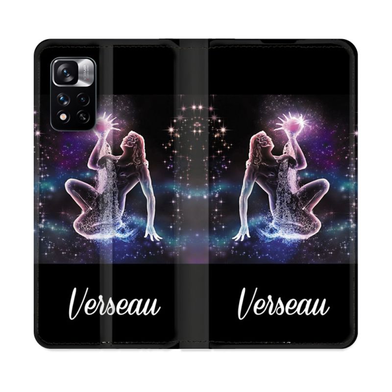 Housse cuir portefeuille Pour Xiaomi Redmi Note 11 Pro / 11 Pro 5G Signe Zodiaque 2 Verseau