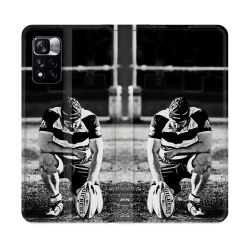 Housse cuir portefeuille Pour Xiaomi Redmi Note 11 Pro / 11 Pro 5G Sport Rugby Noir Blanc