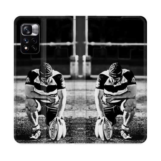 Housse cuir portefeuille Pour Xiaomi Redmi Note 11 Pro / 11 Pro 5G Sport Rugby Noir Blanc