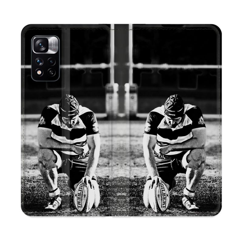 Housse cuir portefeuille Pour Xiaomi Redmi Note 11 Pro / 11 Pro 5G Sport Rugby Noir Blanc