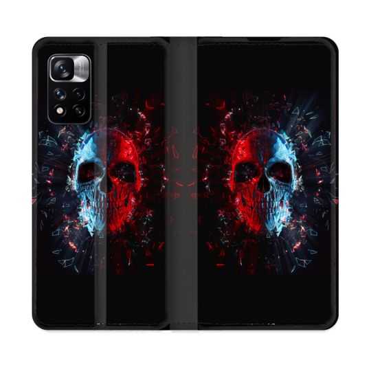 Housse cuir portefeuille Pour Xiaomi Redmi Note 11 Pro / 11 Pro 5G Tete de Mort Deflagration