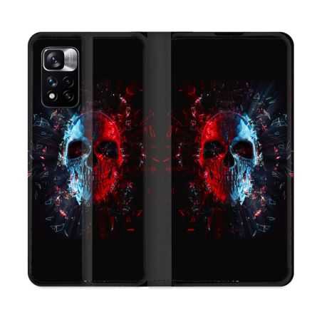 Housse cuir portefeuille Pour Xiaomi Redmi Note 11 Pro / 11 Pro 5G Tete de Mort Deflagration