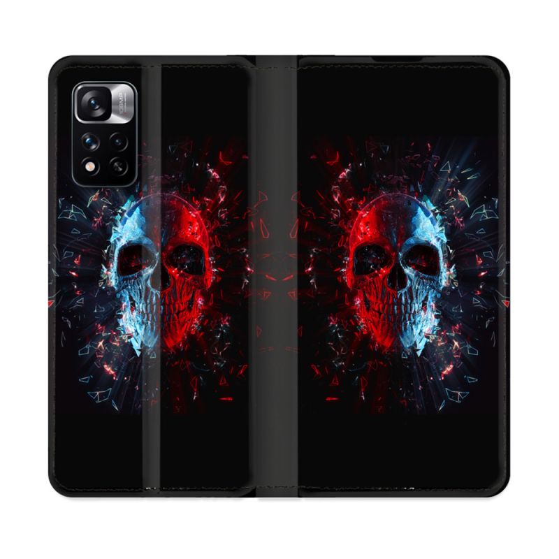 Housse cuir portefeuille Pour Xiaomi Redmi Note 11 Pro / 11 Pro 5G Tete de Mort Deflagration