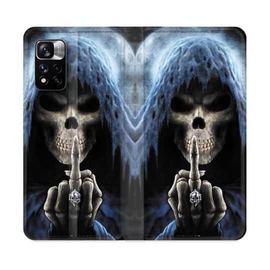 Housse cuir portefeuille Pour Xiaomi Redmi Note 11 Pro / 11 Pro 5G Tete de Mort Doigt