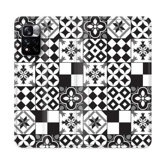 Housse cuir portefeuille Pour Xiaomi Redmi Note 11 Pro / 11 Pro 5G Texture Carreau Ciment Noir