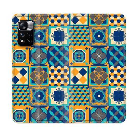 Housse cuir portefeuille Pour Xiaomi Redmi Note 11 Pro / 11 Pro 5G Texture Carreau Ciment Orange