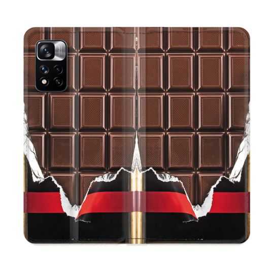 Housse cuir portefeuille Pour Xiaomi Redmi Note 11 Pro / 11 Pro 5G Texture Trompe Oeil Chocolat
