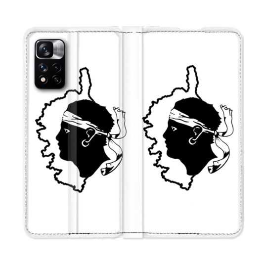 Housse cuir portefeuille Pour Xiaomi Redmi Note 11 Pro / 11 Pro 5G Voyage Corse Blanc