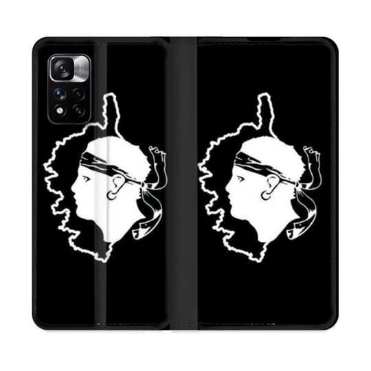 Housse cuir portefeuille Pour Xiaomi Redmi Note 11 Pro / 11 Pro 5G Voyage Corse Noir