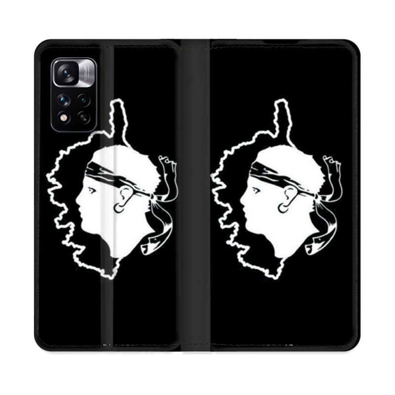 Housse cuir portefeuille Pour Xiaomi Redmi Note 11 Pro / 11 Pro 5G Voyage Corse Noir