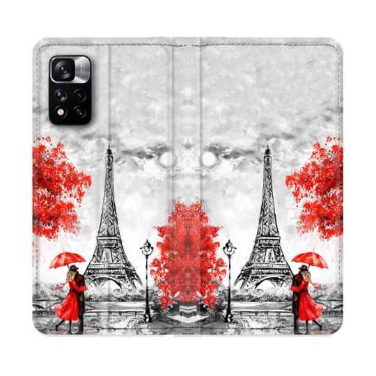 Housse cuir portefeuille Pour Xiaomi Redmi Note 11 Pro / 11 Pro 5G Voyage France Paris Rouge
