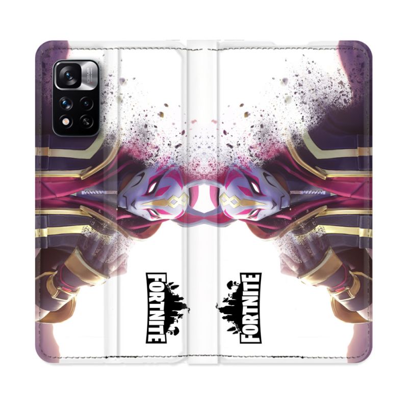 Housse cuir portefeuille Pour Xiaomi Redmi Note 11 Pro / 11 Pro 5G Fortnite Blanc