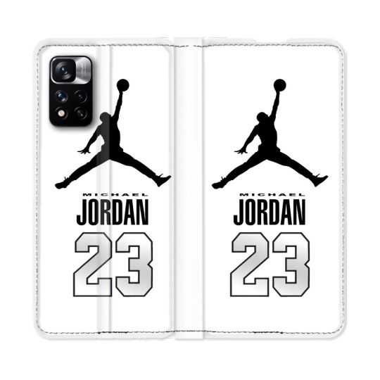 Housse cuir portefeuille Pour Xiaomi Redmi Note 11 Pro / 11 Pro 5G Jordan 23 Blanc