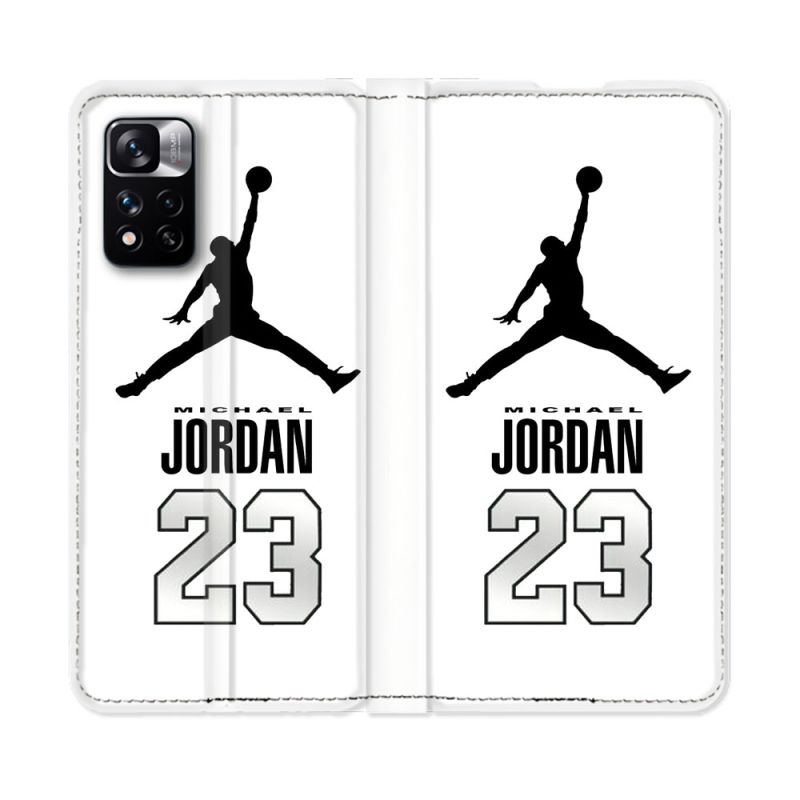 Housse cuir portefeuille Pour Xiaomi Redmi Note 11 Pro / 11 Pro 5G Jordan 23 Blanc