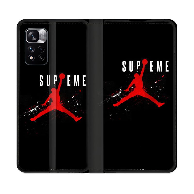 Housse cuir portefeuille Pour Xiaomi Redmi Note 11 Pro / 11 Pro 5G Jordan Supreme Noir