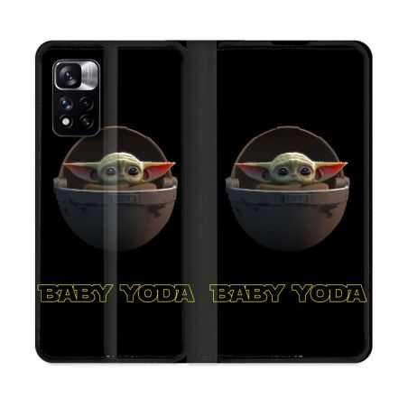 Housse cuir portefeuille Pour Xiaomi Redmi Note 11 Pro / 11 Pro 5G Star Wars - Yoda bebe noir