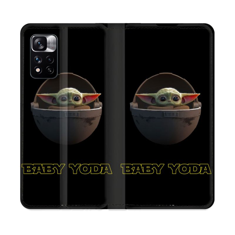 Housse cuir portefeuille Pour Xiaomi Redmi Note 11 Pro / 11 Pro 5G Star Wars - Yoda bebe noir