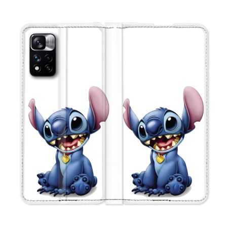 Housse cuir portefeuille Pour Xiaomi Redmi Note 11 Pro / 11 Pro 5G Stitch Blanc