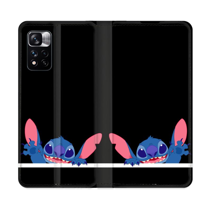 Housse cuir portefeuille Pour Xiaomi Redmi Note 11 Pro / 11 Pro 5G Stitch Noir