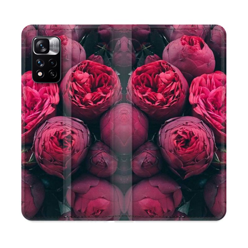 Housse cuir portefeuille Pour Xiaomi Redmi Note 11 Pro / 11 Pro 5G Fleur Pivoine