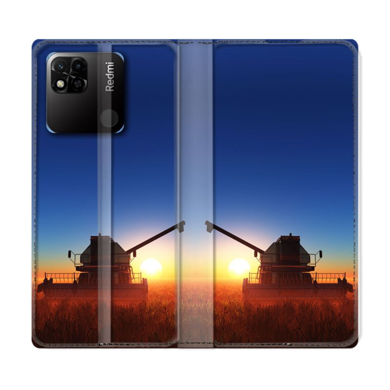 Housse cuir portefeuille Pour Xiaomi Redmi 10A Agriculture Moissonneuse Soleil