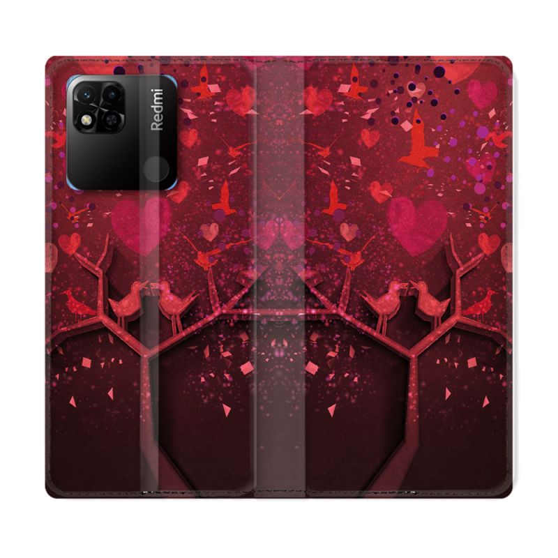 Housse cuir portefeuille Pour Xiaomi Redmi 10A Amour Arbre