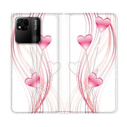 Housse cuir portefeuille Pour Xiaomi Redmi 10A Amour Coeur Rose Montant sur Blanc