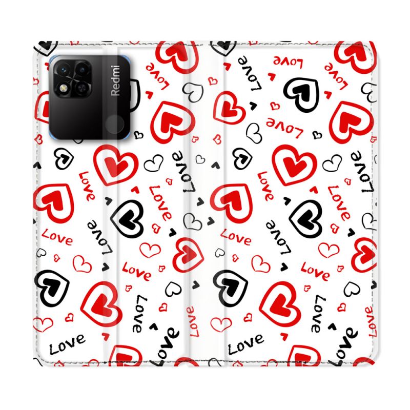 Housse cuir portefeuille Pour Xiaomi Redmi 10A Amour Love