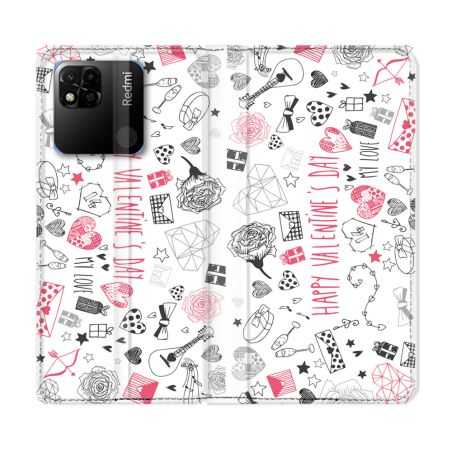 Housse cuir portefeuille Pour Xiaomi Redmi 10A Amour Valentines