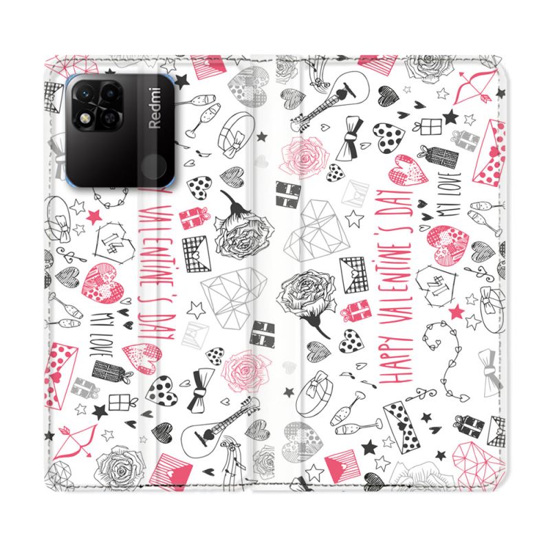 Housse cuir portefeuille Pour Xiaomi Redmi 10A Amour Valentines