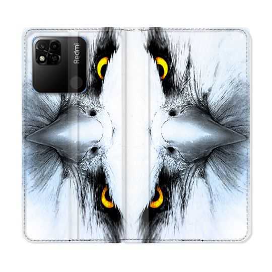 Housse cuir portefeuille Pour Xiaomi Redmi 10A Animal Aigle Royal Blanc