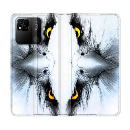 Housse cuir portefeuille Pour Xiaomi Redmi 10A Animal Aigle Royal Blanc