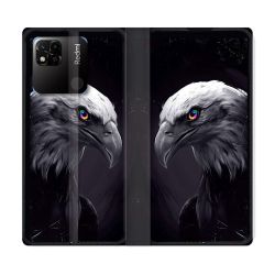 Housse cuir portefeuille Pour Xiaomi Redmi 10A Animal Aigle Royal Noir