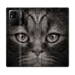 Housse cuir portefeuille Pour Xiaomi Redmi 10A Animal Chat Gris