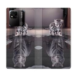 Housse cuir portefeuille Pour Xiaomi Redmi 10A Animal Chat Reflet