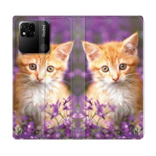 Housse cuir portefeuille Pour Xiaomi Redmi 10A Animal Chat Violet