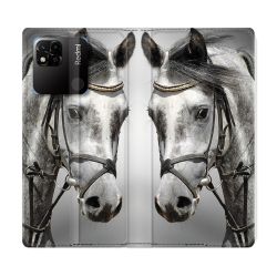 Housse cuir portefeuille Pour Xiaomi Redmi 10A Animal Cheval Blanc