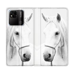Housse cuir portefeuille Pour Xiaomi Redmi 10A Animal Cheval Cristal
