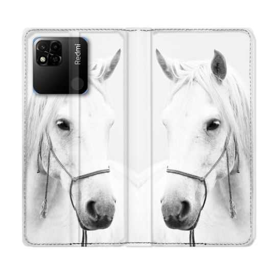 Housse cuir portefeuille Pour Xiaomi Redmi 10A Animal Cheval Cristal