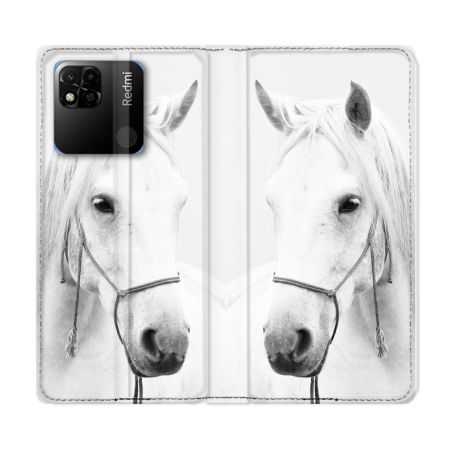 Housse cuir portefeuille Pour Xiaomi Redmi 10A Animal Cheval Cristal