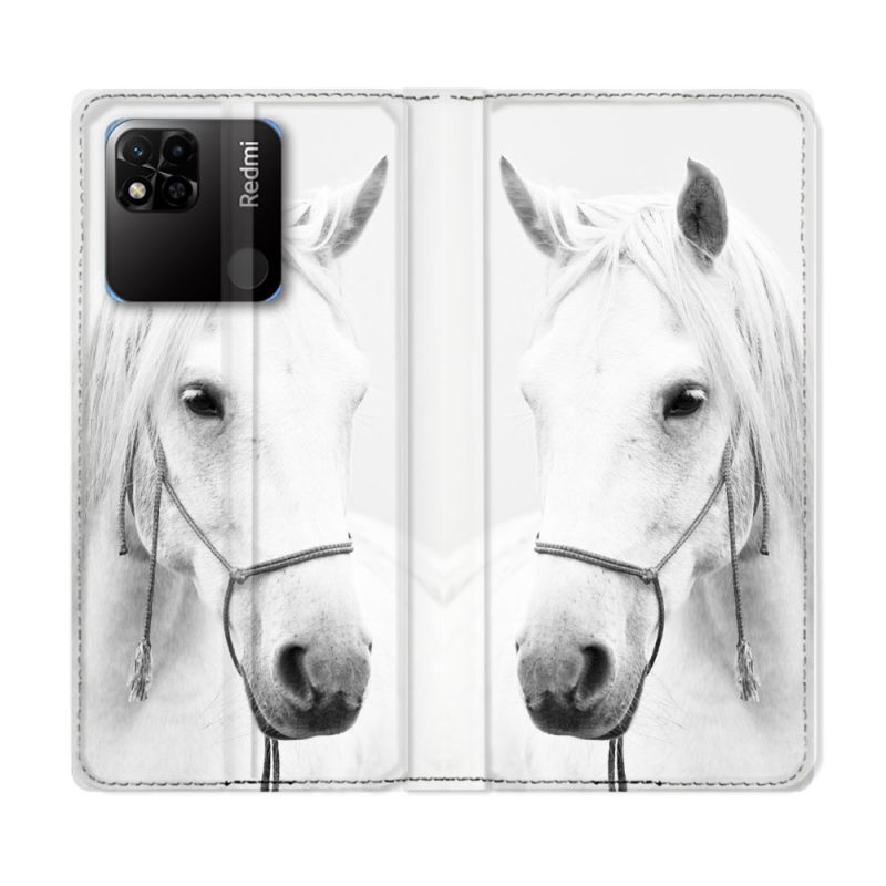 Housse cuir portefeuille Pour Xiaomi Redmi 10A Animal Cheval Cristal
