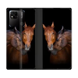 Housse cuir portefeuille Pour Xiaomi Redmi 10A Animal Cheval Marron