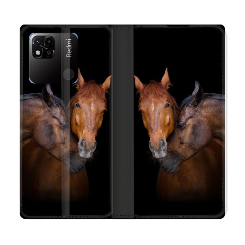 Housse cuir portefeuille Pour Xiaomi Redmi 10A Animal Cheval Marron